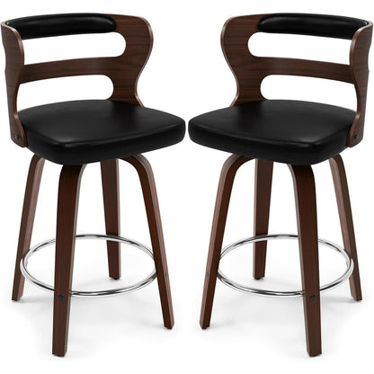 Drehbarer Barhocker Set Schwarz & Walnuss – 66cm Thekenhöhe