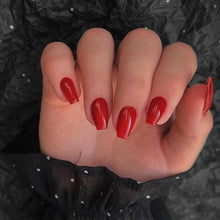 Rot Press On Nails Kurz Mittel Sarg – Glänzende Fake Nails