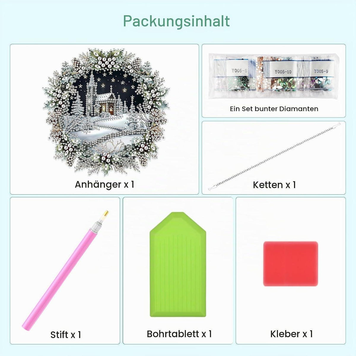 Diamant Painting Winterlandschaft Anhänger mit Kette – DIY Bastelset