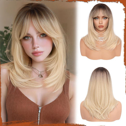 Blond Perücke mit Pony, 40cm, Glatt & Schichtig