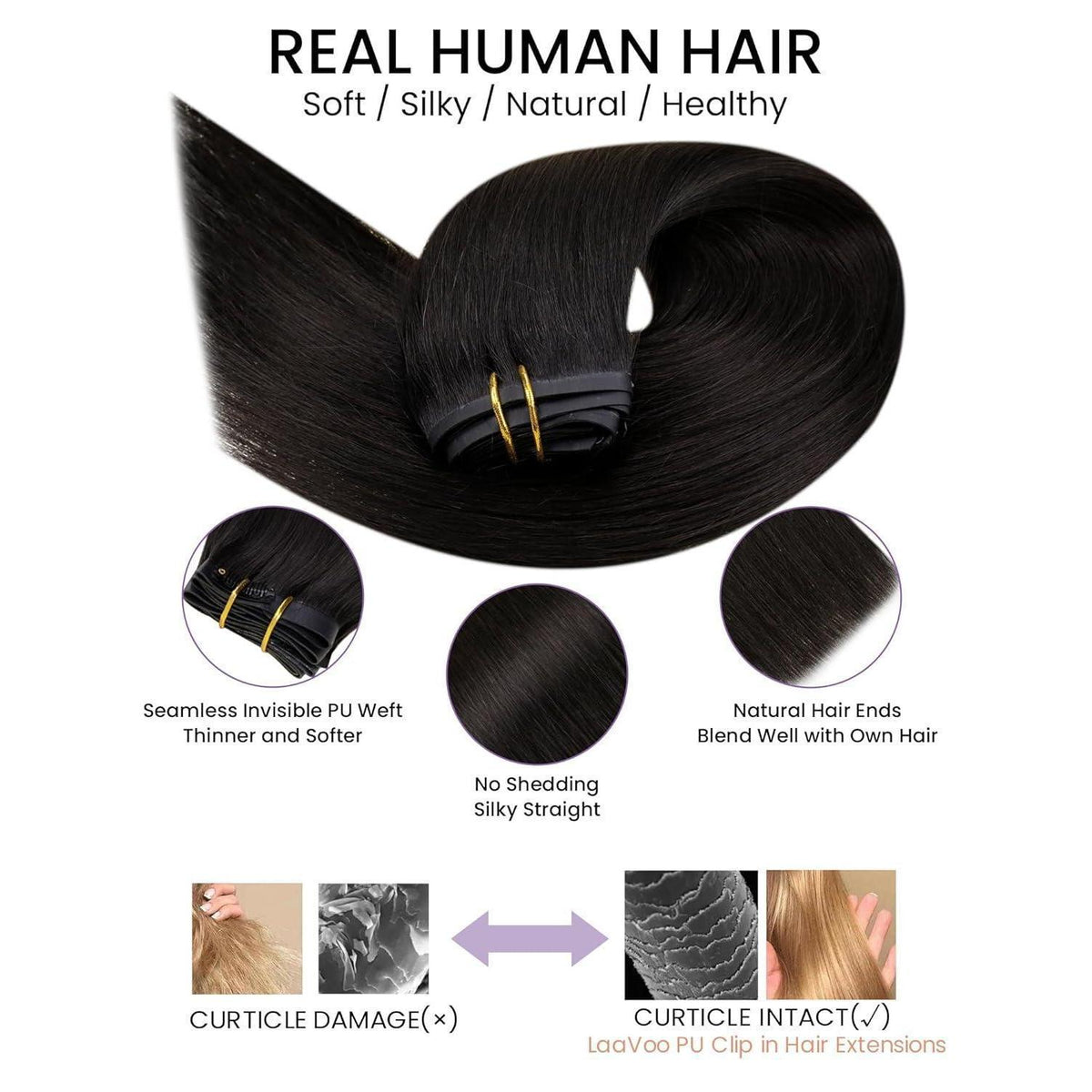 Echthaar Clip-in Extensions Schwarz 55cm – Unsichtbar & Voluminös