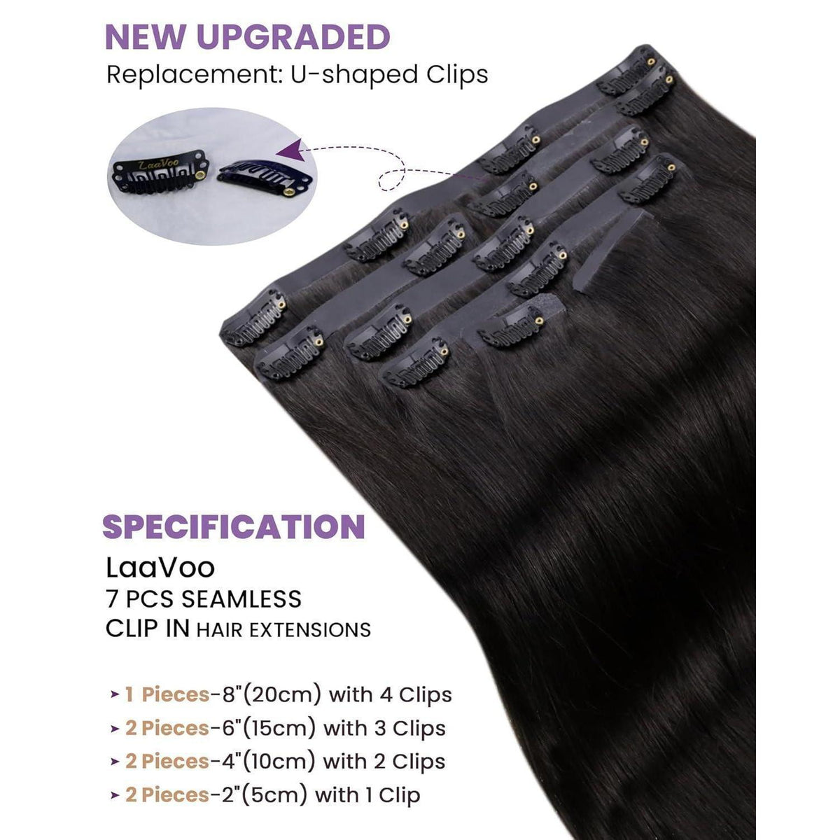 Echthaar Clip-in Extensions Schwarz – Remy, 35cm, 100g
