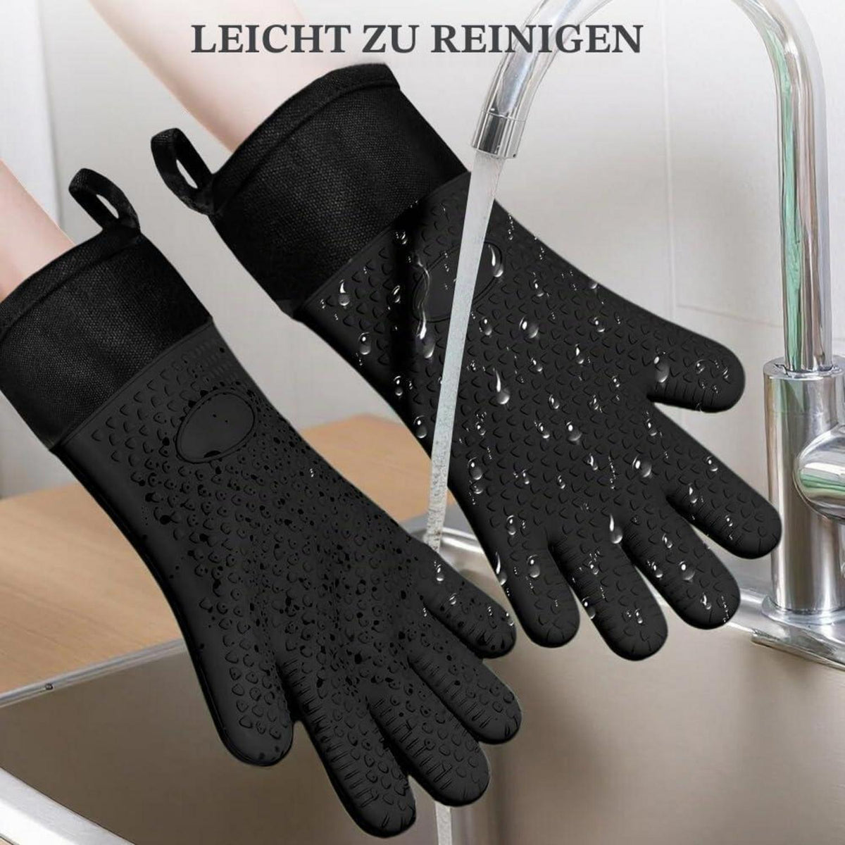 2er Set Ofenhandschuhe Silikon, Hitzebeständig & Rutschfest