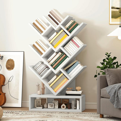 Baum-Bücherregal Weiß – Standregal für Wohnzimmer & Home-Office