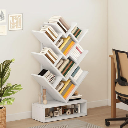 Baum-Bücherregal Weiß – Standregal für Wohnzimmer & Home-Office