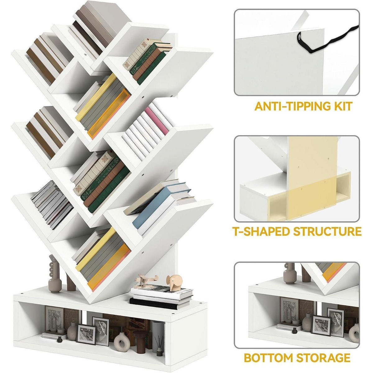 Baum-Bücherregal Weiß – Standregal für Wohnzimmer & Home-Office