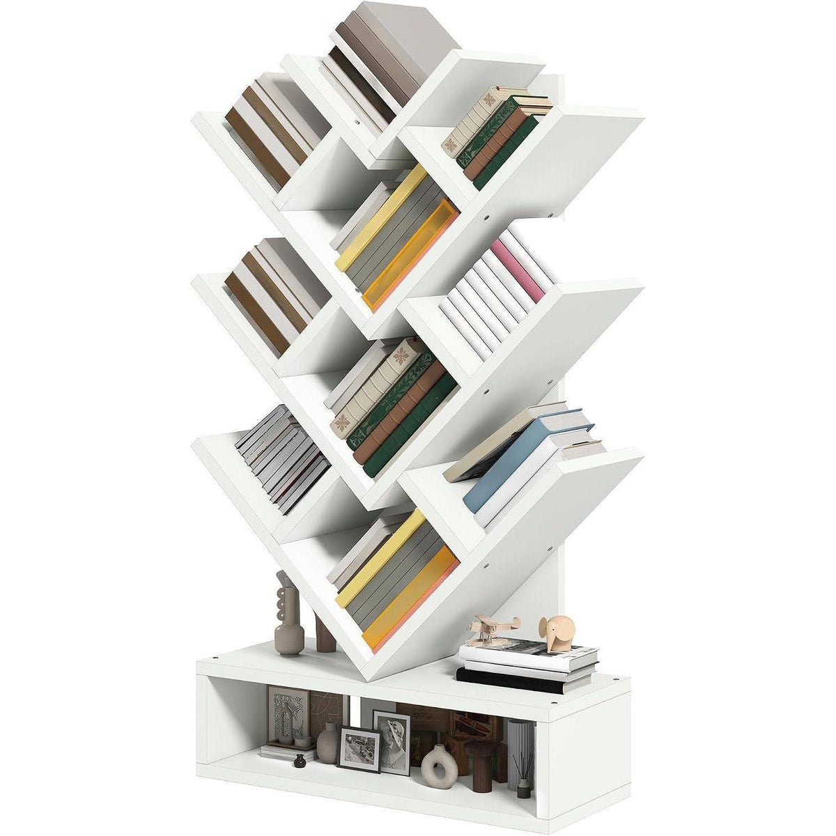 Baum-Bücherregal Weiß – Standregal für Wohnzimmer & Home-Office