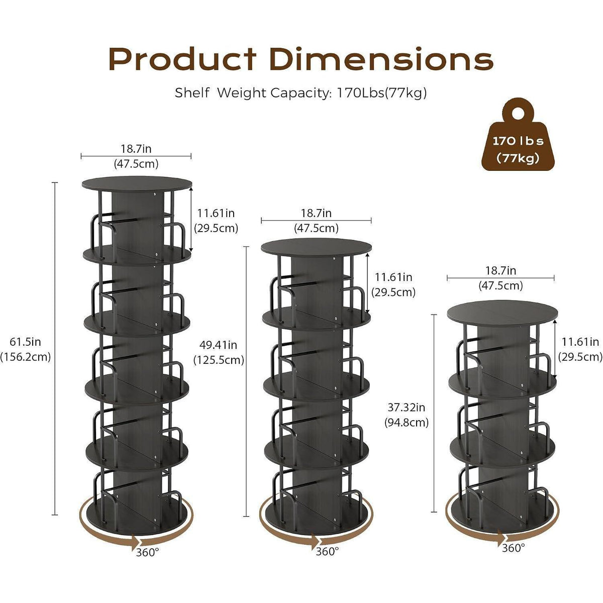 Drehbares Bücherregal Kinderzimmer Holz Schwarz
