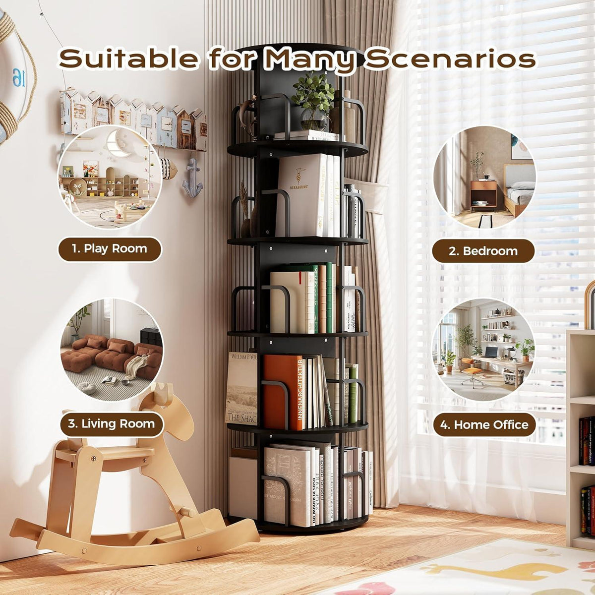 Drehbares Bücherregal Kinderzimmer Holz Schwarz
