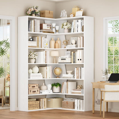 Eckregal 190cm – Stehendes Bücherregal mit 6 Ebenen, Weiß