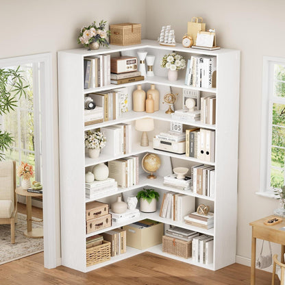 Eckregal 190cm – Stehendes Bücherregal mit 6 Ebenen, Weiß