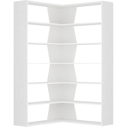 Eckregal 190cm – Stehendes Bücherregal mit 6 Ebenen, Weiß