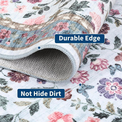 Waschbarer Teppich hellblau 120x170 cm – Rutschfest & Blumenmuster