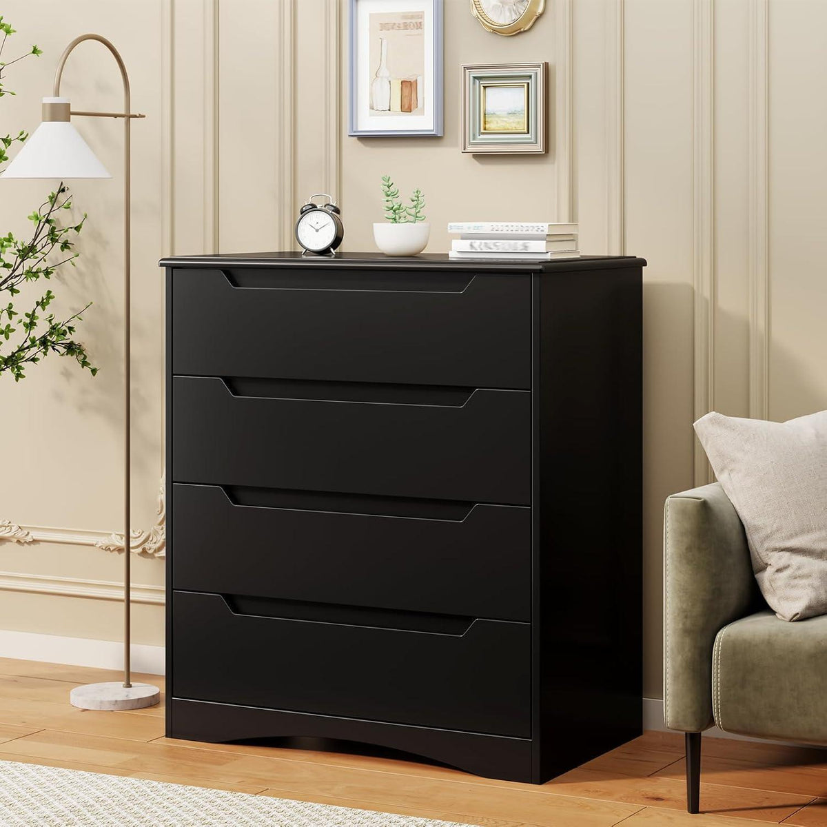 Schwarze Kommode mit 4 Schubladen – Schlafzimmer & Wohnzimmer
