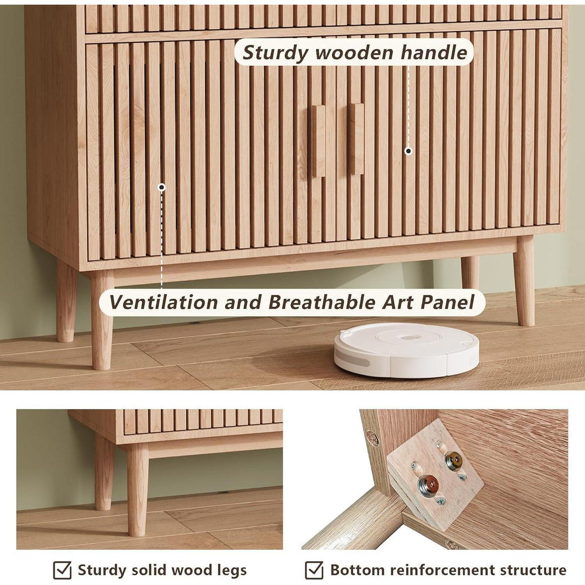 Sideboard mit 2 Schubladen & 2 Türen – Holz Kommode für Wohnzimmer
