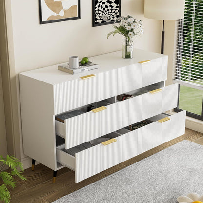 Modernes Sideboard Weiß mit 6 Schubladen & Wellenmuster