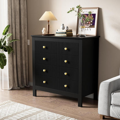 Modernes Sideboard mit 5 Schubladen & Goldgriffen, Schwarz