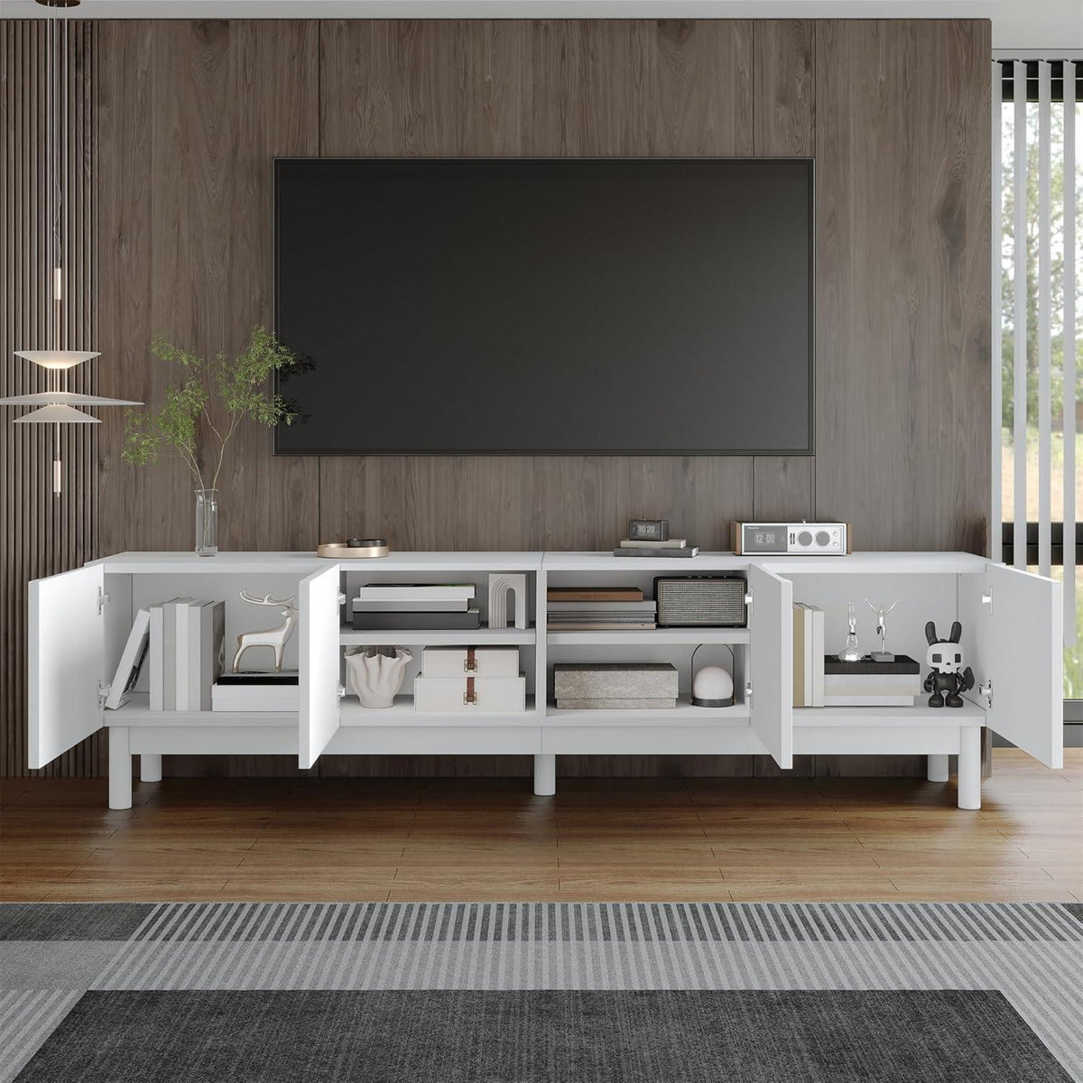 TV Lowboard mit Wellenförmigen Türen – Weiß, 169cm