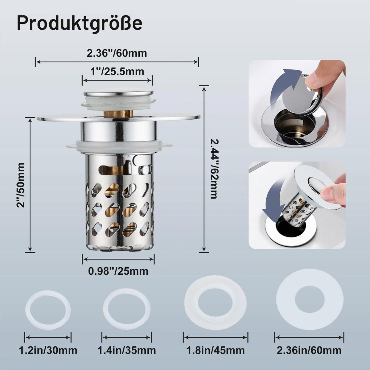 Pop-Up Abflusssieb Waschbecken 3in1 mit Filterkorb