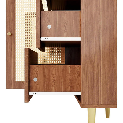 Sideboard Rattan & Holz | Kommode mit 6 Schubladen & 2 Türen (160x40x90cm)