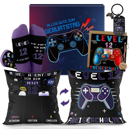 Gamer Geschenk 12. Geburtstag – Kissen, Socken & Geldkarte