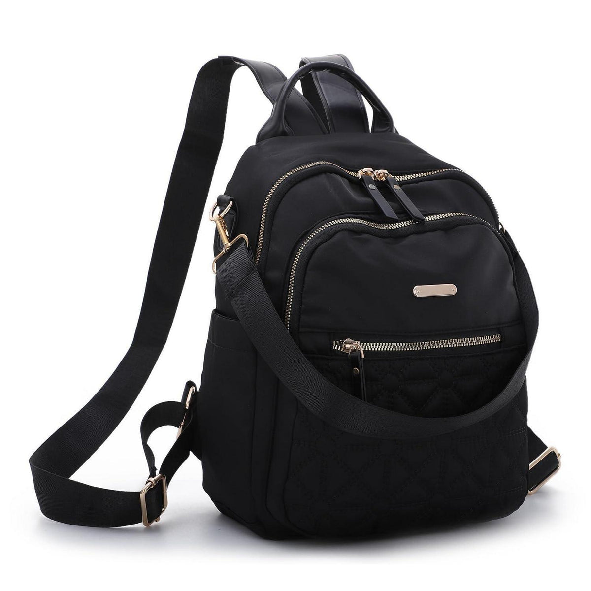 Damen Anti-Diebstahl Rucksack Klein, Nylon Daypack Schwarz