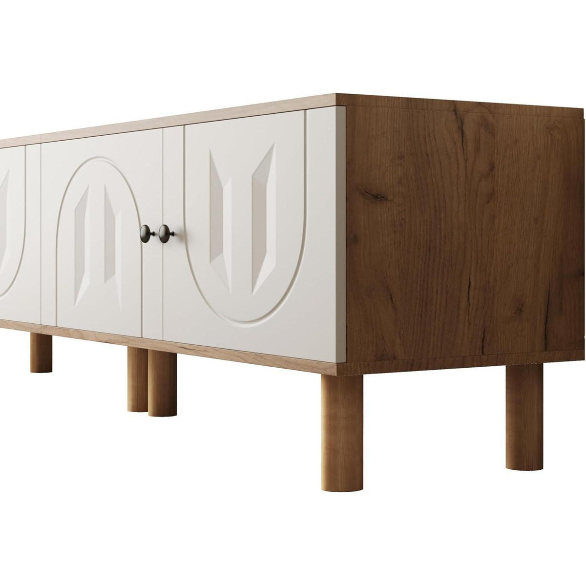 TV Lowboard Wohnzimmer 3-tlg. Weiß & Natur | Kombi Design