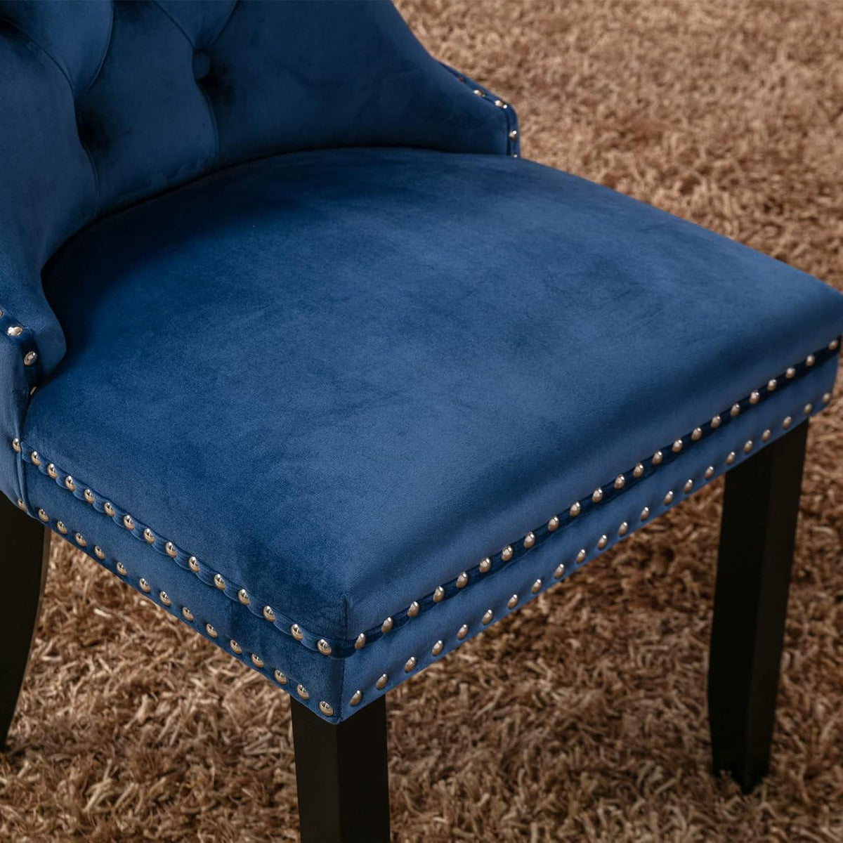 Esszimmerstühle Set 4 Blau, Samt & Holz, Tufted Design