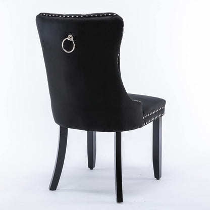 Esszimmerstühle 2er Set Samt, Gepolstert & Nieten Design Schwarz