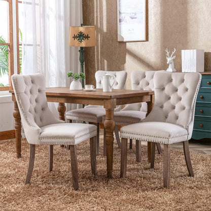 Esszimmerstühle Set 4er – Samt, Beige, Gepolstert & Stabil