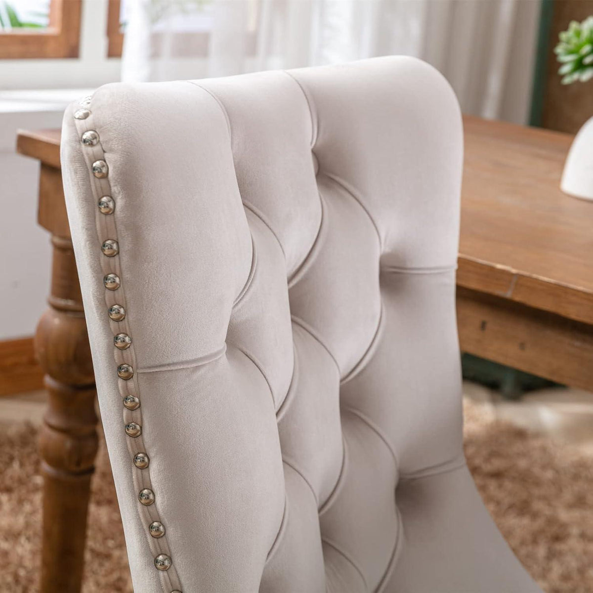 Esszimmerstühle Set 4er – Samt, Beige, Gepolstert & Stabil