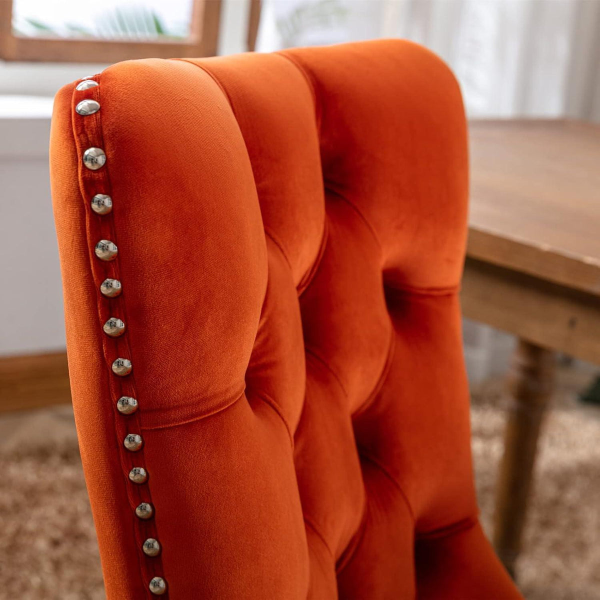 Esszimmerstühle Set 4 – Samt, Orange, Nieten Design