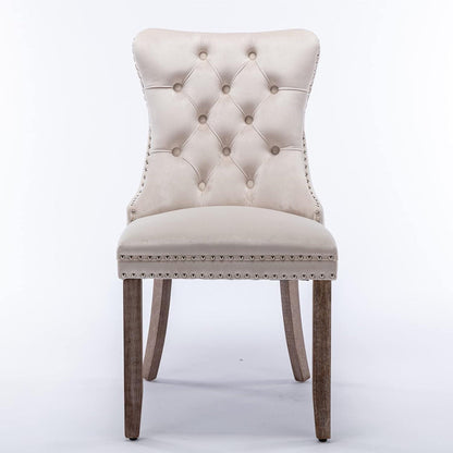 Esszimmerstühle 6er Set, Samt & Holz, Beige