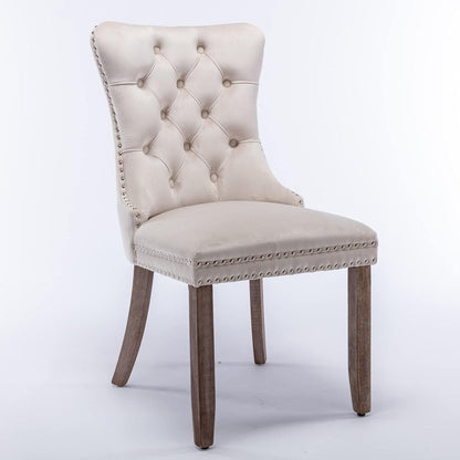 Esszimmerstühle 2er Set, Samt, Beige mit Holzbeinen