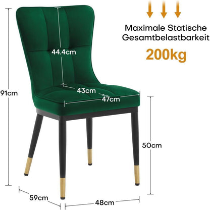 Esszimmerstühle Set 6x Samt Grün, 200KG Belastbar & Komfortabel