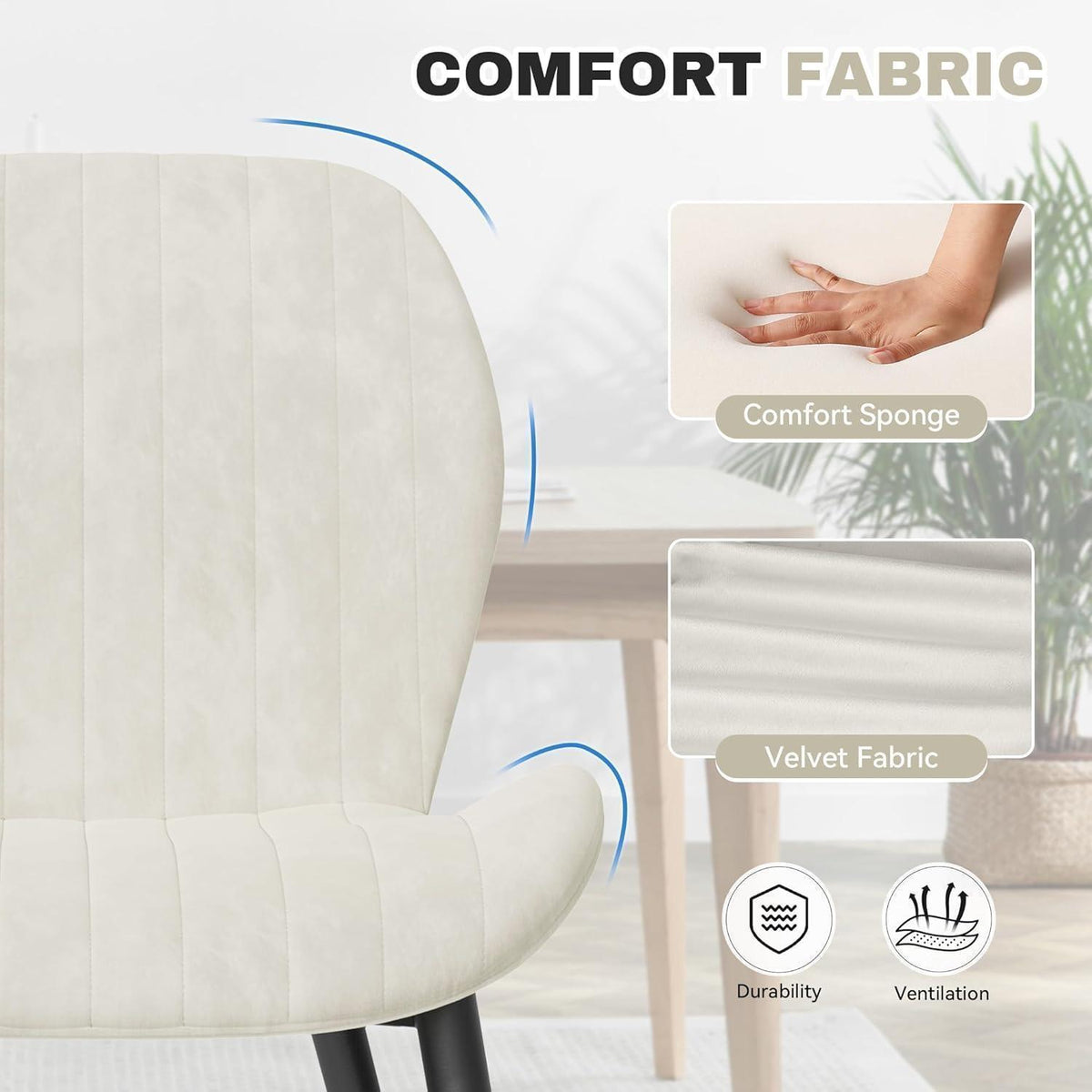 Esszimmerstühle Set 4er – Samt Creme, Ergonomisch & Robust