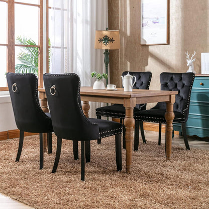 Esszimmerstühle Set 4er – Samt, Gepolstert, Schwarz