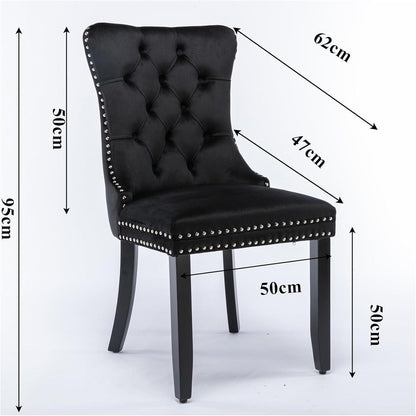 Esszimmerstühle 6er Set Samt, Gepolstert & Nieten Design Schwarz