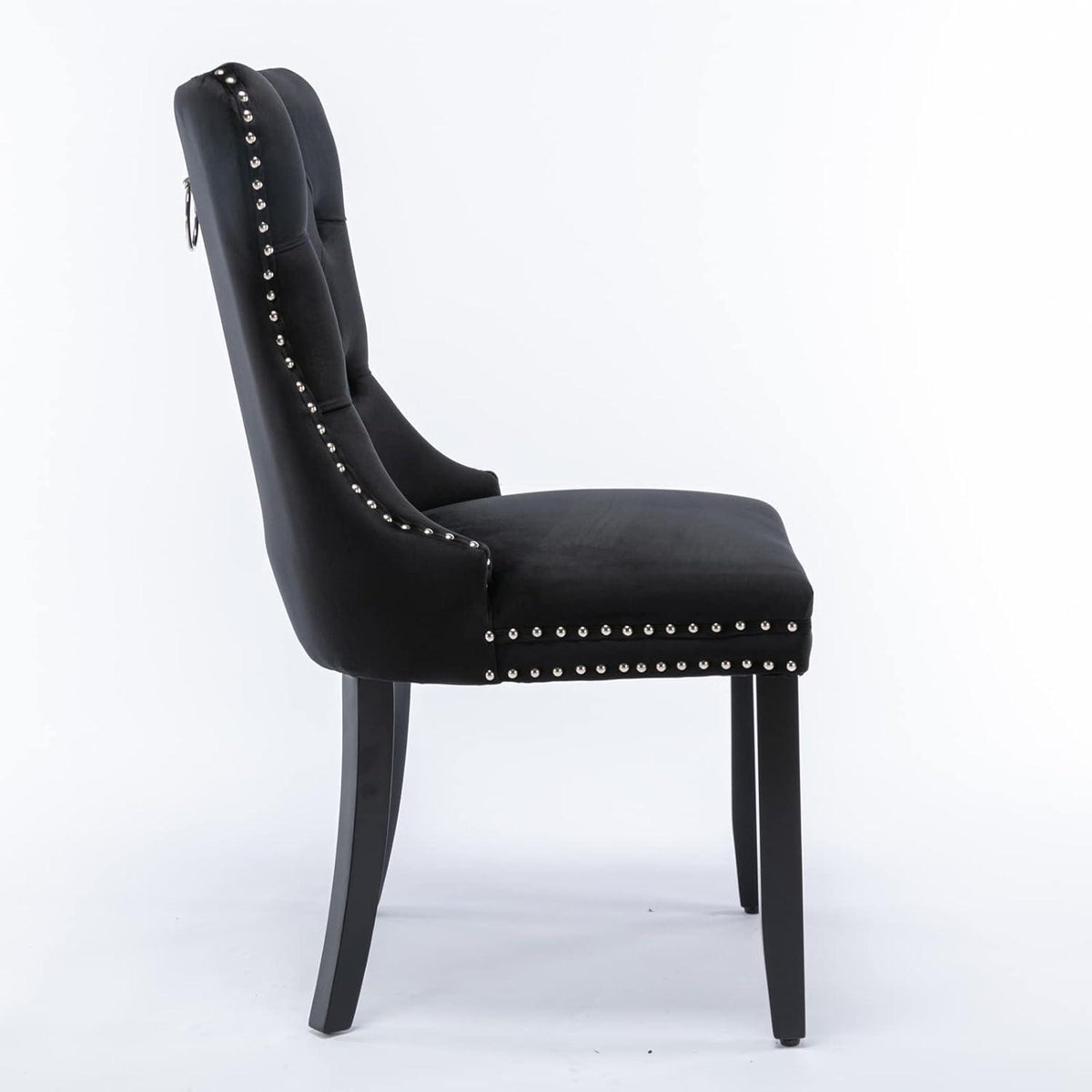 Esszimmerstühle 6er Set Samt, Gepolstert & Nieten Design Schwarz