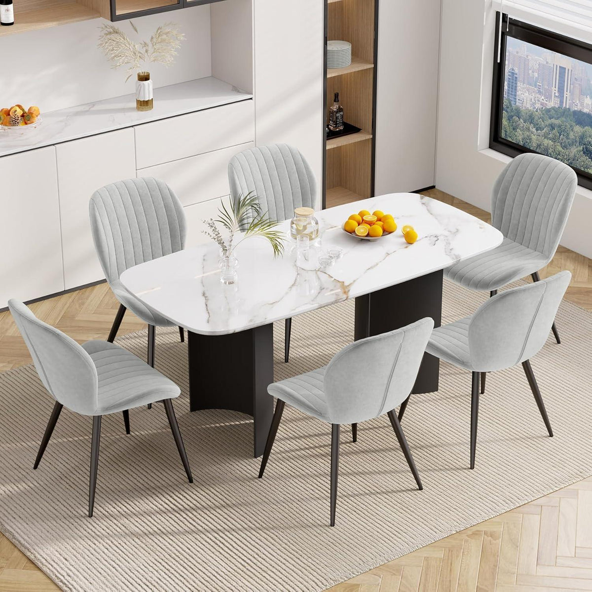 Esszimmerstühle 6er Set Grau Samt | Ergonomisch & Robust