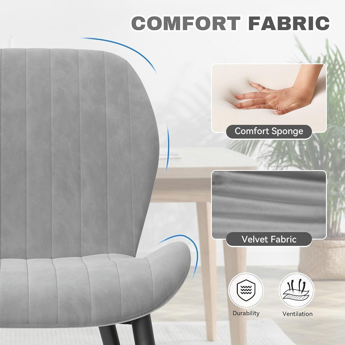 Esszimmerstühle 6er Set Grau Samt | Ergonomisch & Robust