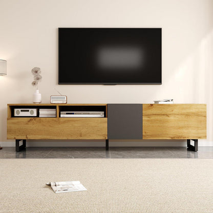 TV Lowboard mit 3 Türen & Stauraum – Schwarz & Natur