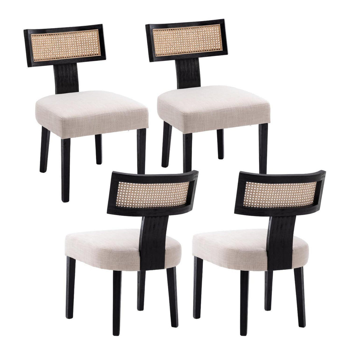 Küchenstühle 4er Set Holz Vintage Rattan Schwarz