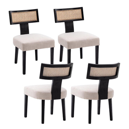 Küchenstühle 4er Set Holz Vintage Rattan Schwarz