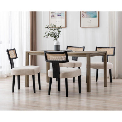 Küchenstühle 4er Set Holz Vintage Rattan Schwarz