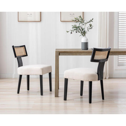 Küchenstühle 4er Set Holz Vintage Rattan Schwarz