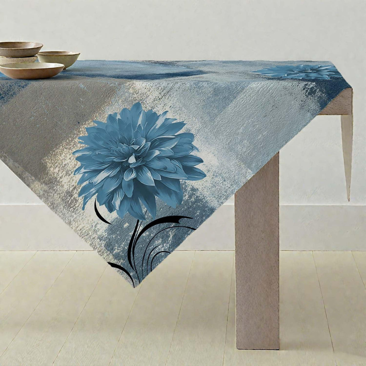 Blau Grau Retro Tischdecke 85x85cm – Rustikale Tischdekoration