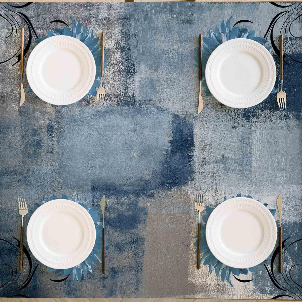 Blau Grau Retro Tischdecke 85x85cm – Rustikale Tischdekoration
