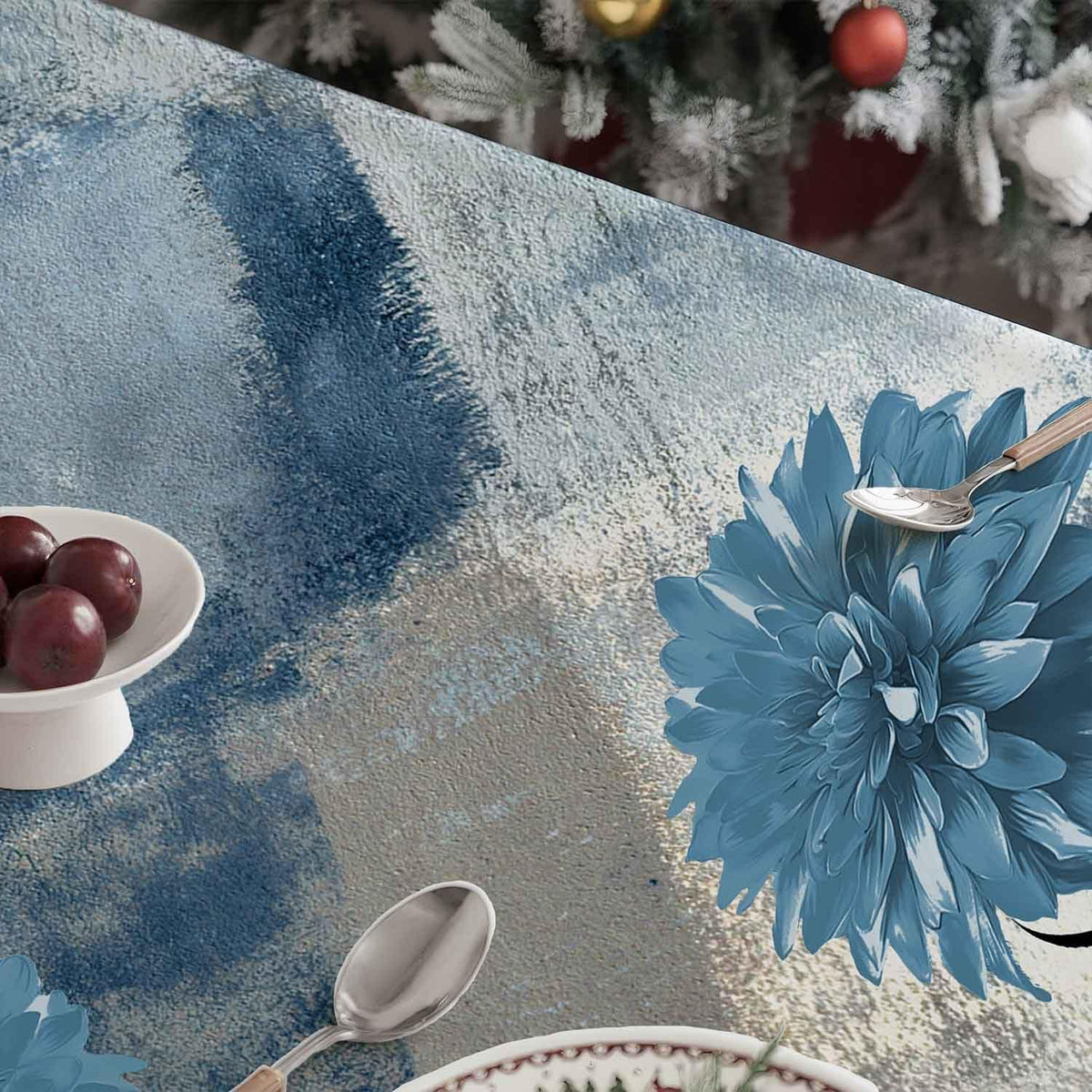 Blau Grau Retro Tischdecke 85x85cm – Rustikale Tischdekoration