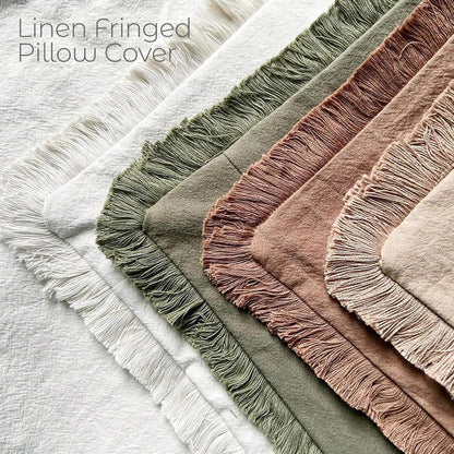 2er Set Baumwoll Kissenbezüge mit Fransen, 40x40 cm, Beige